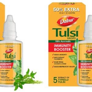 Dabur Tulsi Drops : 30ml (20ml + 10ml Free) | Contains Extracts of 5 Rare Tulsi | Boosts Immunity | Cough And Cold Relief | 100% Ayurvedic | Builds Respiratory Health (Pack of 2)